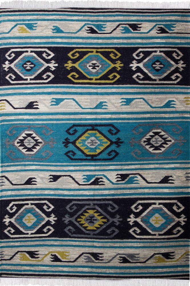 BLUE GREY KILIM HAND WOVEN DHURRIE