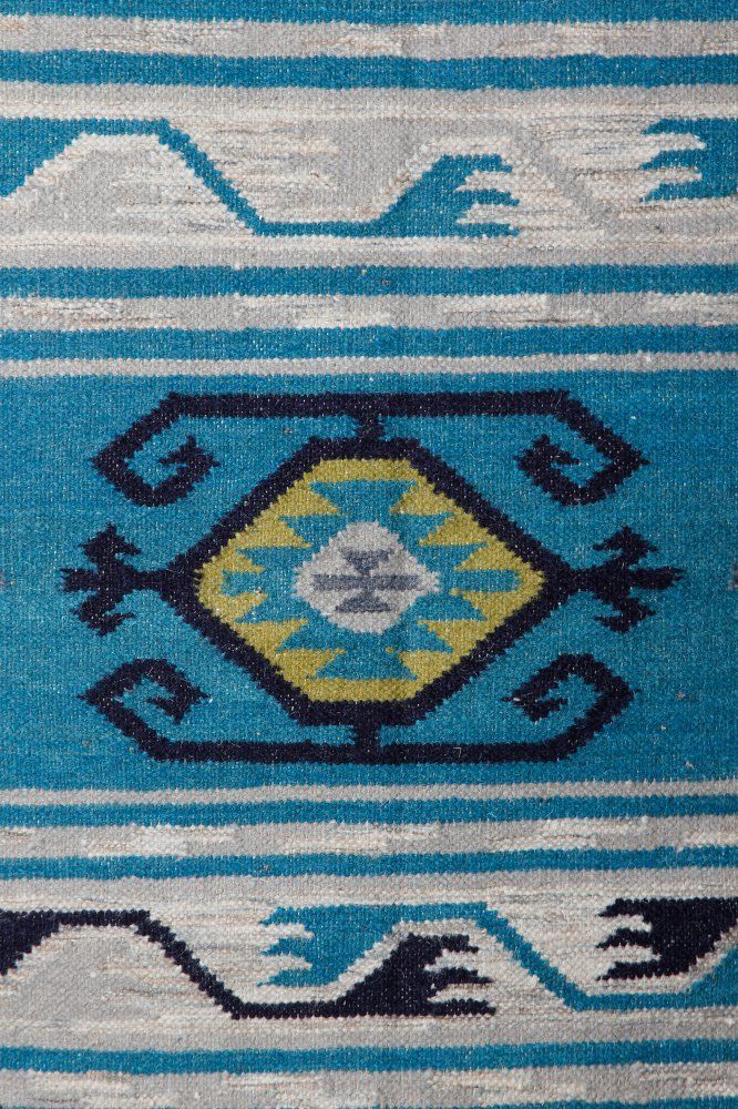 BLUE GREY KILIM HAND WOVEN DHURRIE