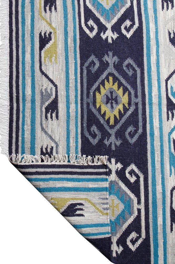 BLUE GREY KILIM HAND WOVEN DHURRIE