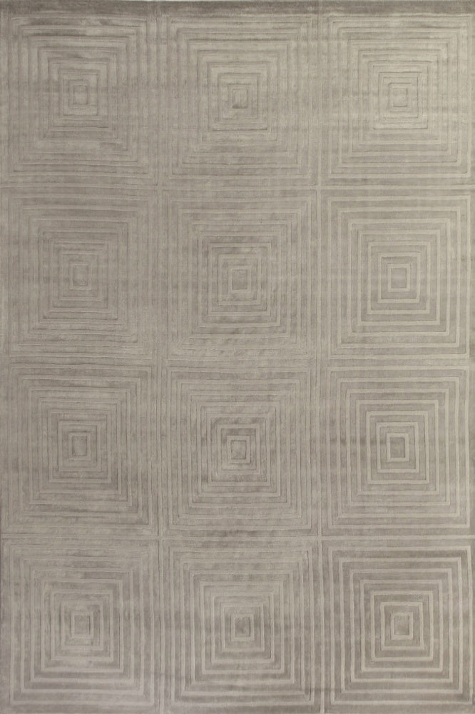 GREY GEOMETRIC HAND KNOTTED CARPET