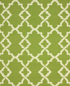 GREEN AND IVORY GEOMETRIC HAND WOVEN DHURRIE