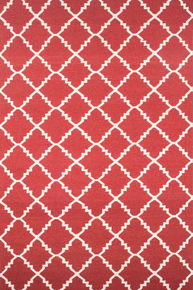 RED AND IVORY MOROCCAN HAND WOVEN DHURRIE - Imperial Knots