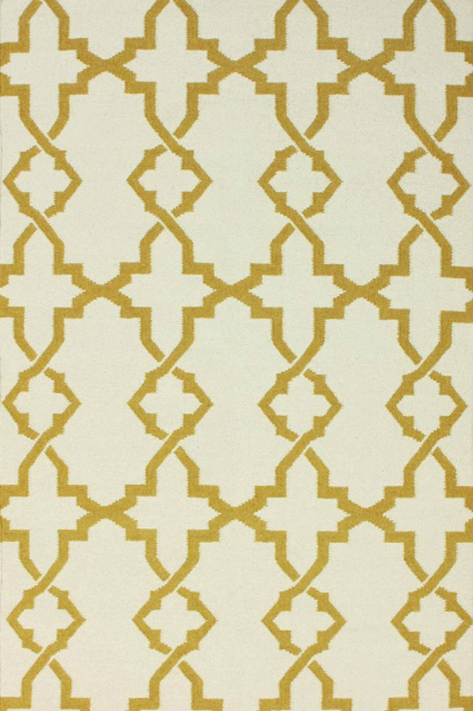 YELLOW IVORY TRELLIS HAND WOVEN DHURRIE - Imperial Knots