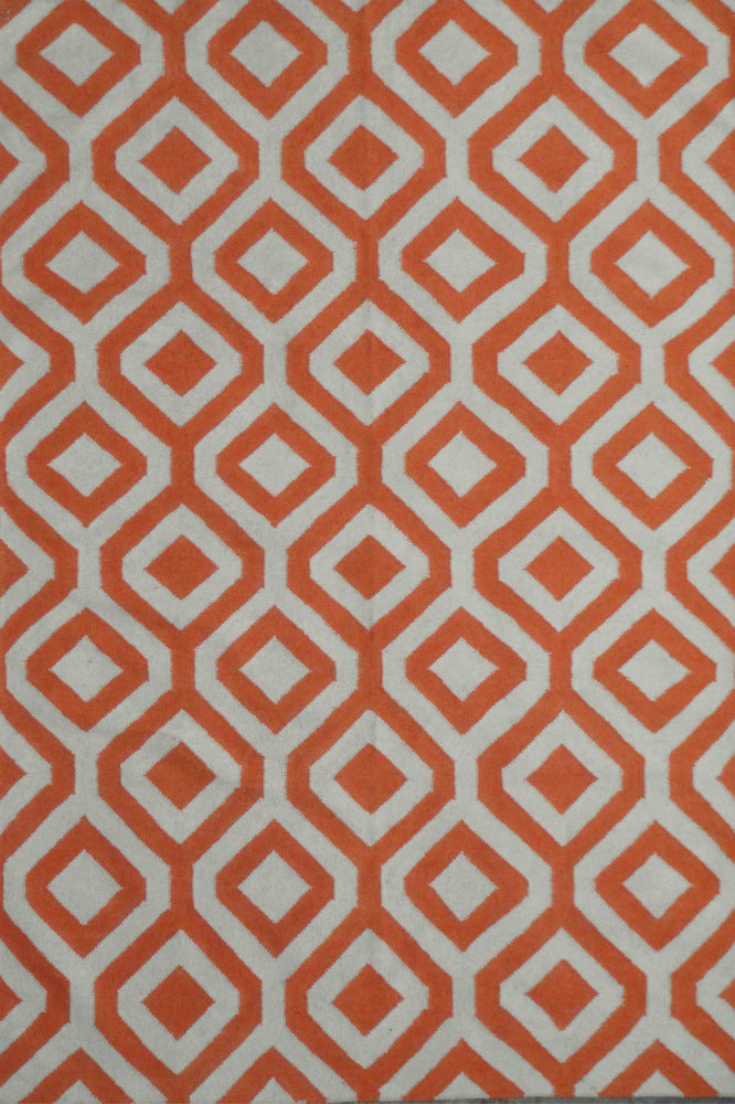 ORANGE AND IVORY GEOMETRIC HAND WOVEN DHURRIE