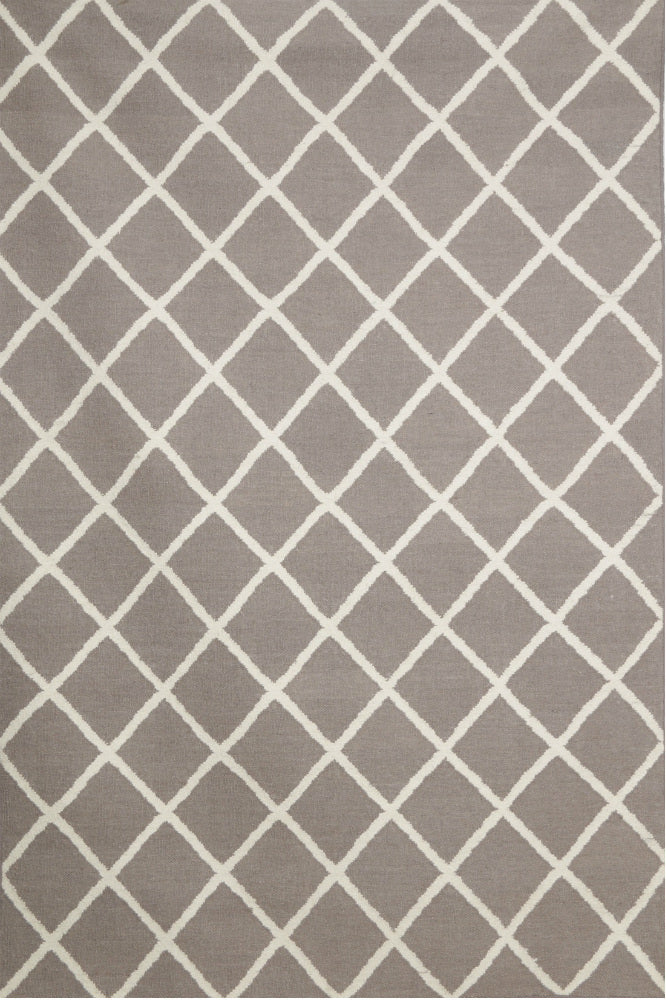 GREY AND IVORY DIAMOND HAND WOVEN DHURRIE - Imperial Knots