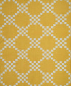 YELLOW AND IVORY LINKS HAND WOVEN DHURRIE - Imperial Knots