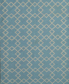 BLUE AND IVORY GEOMETRIC HAND WOVEN DHURRIE