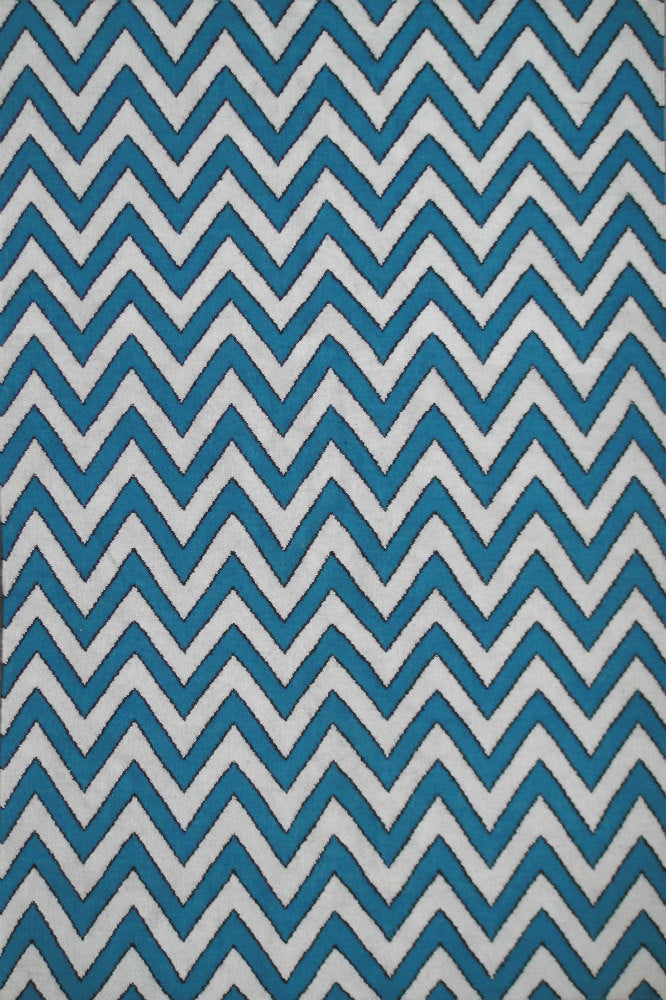 BLUE AND WHITE CHEVRON HAND WOVEN DHURRIE