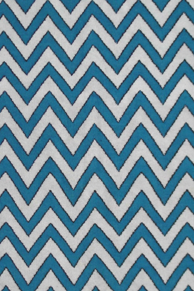 BLUE AND WHITE CHEVRON HAND WOVEN DHURRIE