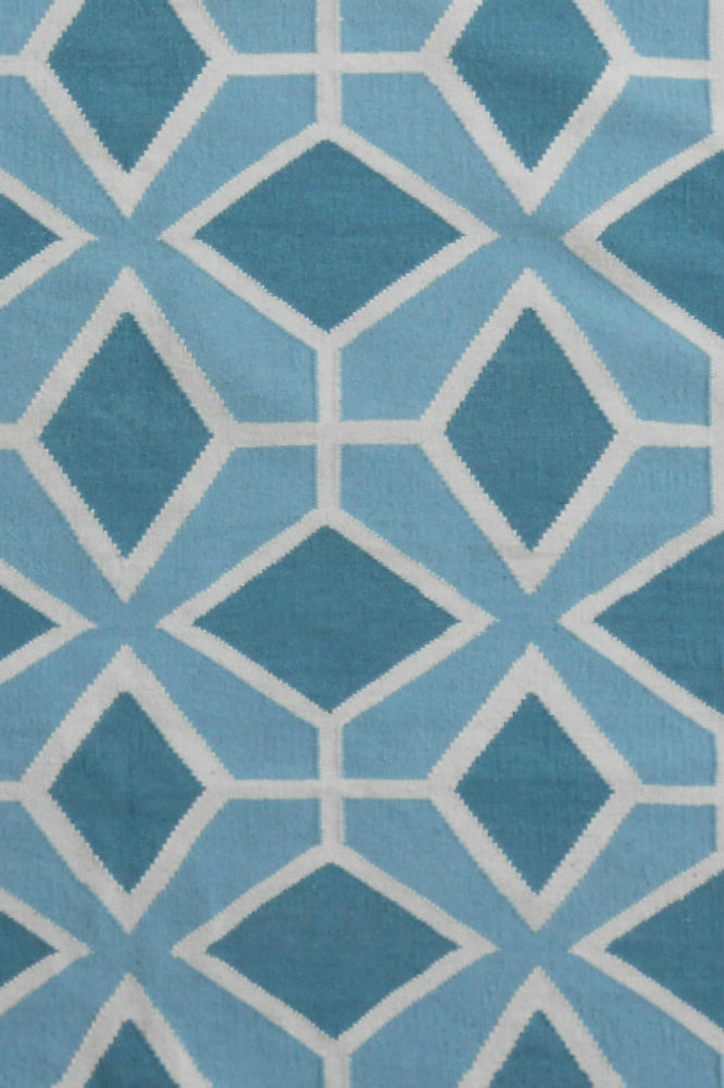 BLUE AND IVORY TRELLIS HAND WOVEN DHURRIE - Imperial Knots