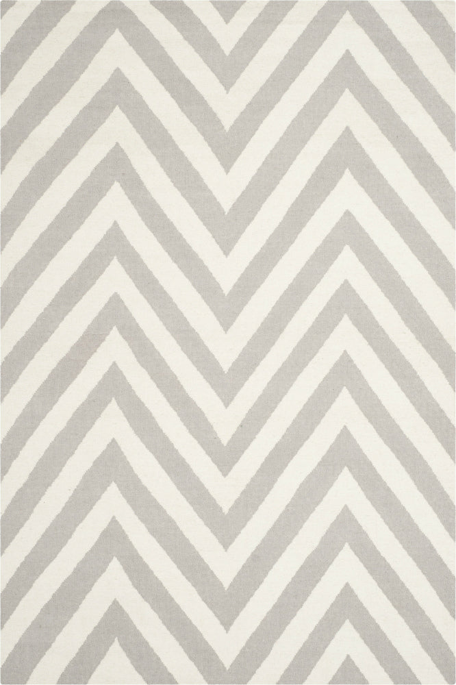 GREY AND WHITE CHEVRON HAND WOVEN DHURRIE