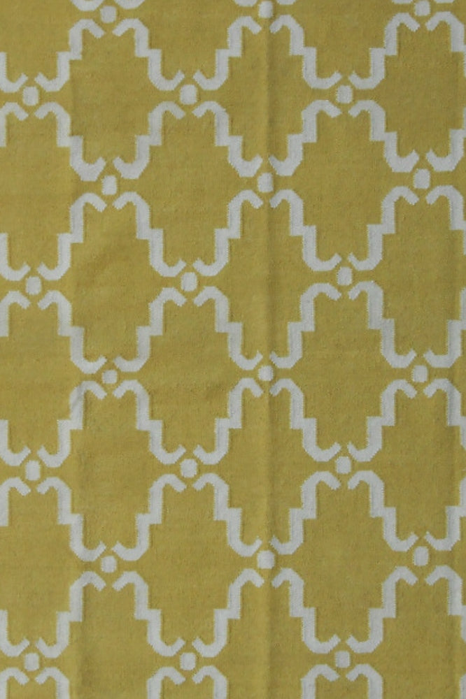 YELLOW AND IVORY MOROCCAN HAND WOVEN DHURRIE