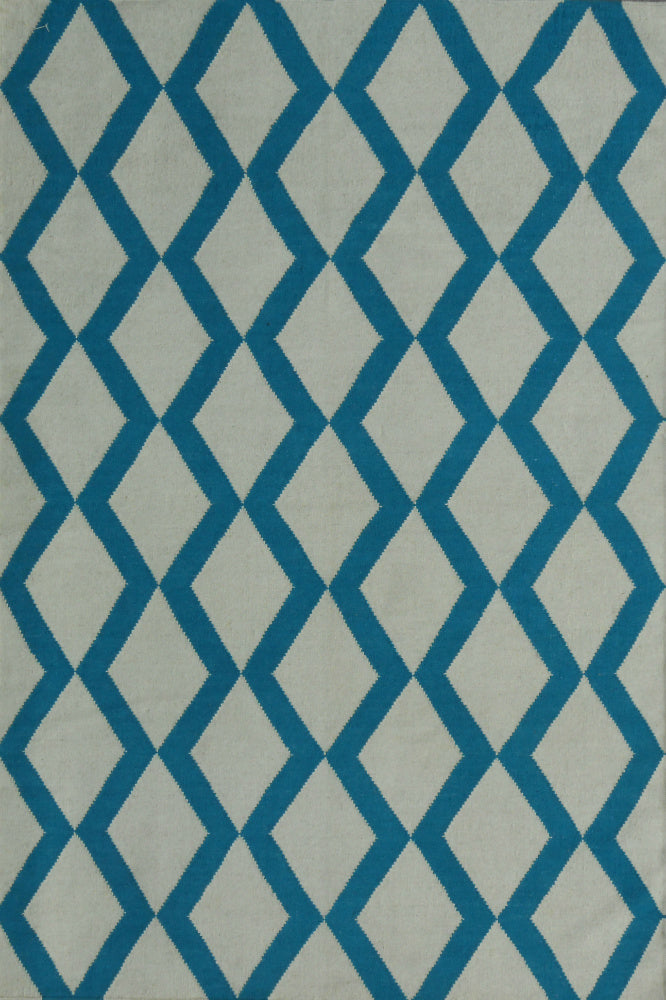 GREY AND BLUE GEOMETRIC HAND WOVEN DHURRIE