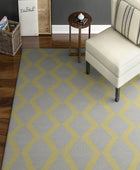 GREY YELLOW TRELLIS HAND WOVEN DHURRIE - Imperial Knots