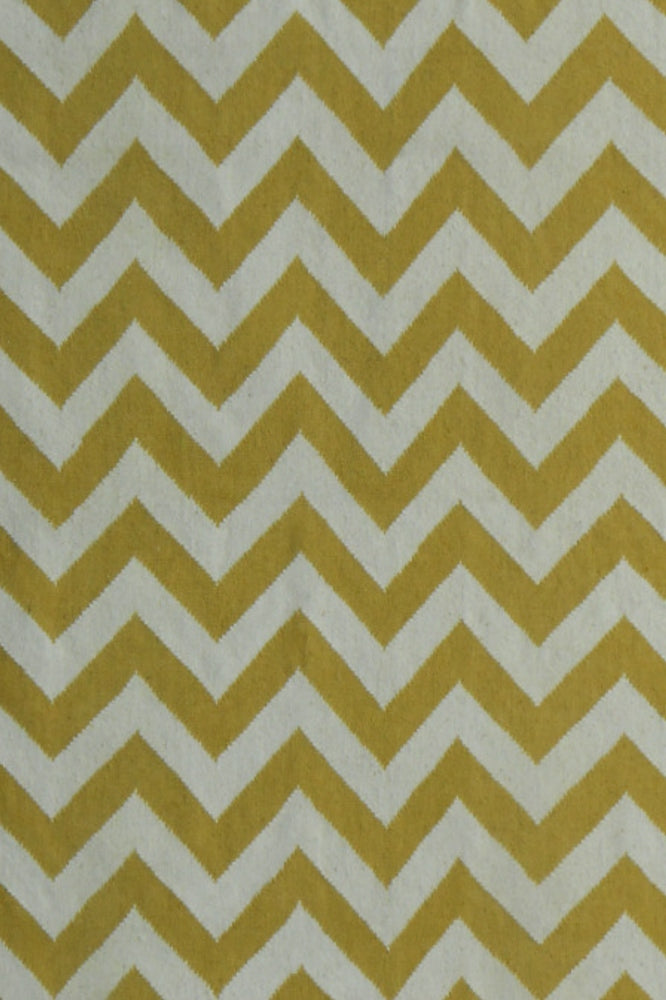 YELLOW AND IVORY CHEVRON HAND WOVEN DHURRIE