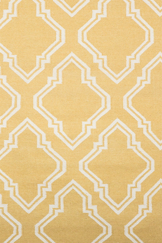 YELLOW AND IVORY MOROCCAN HAND WOVEN DHURRIE - Imperial Knots