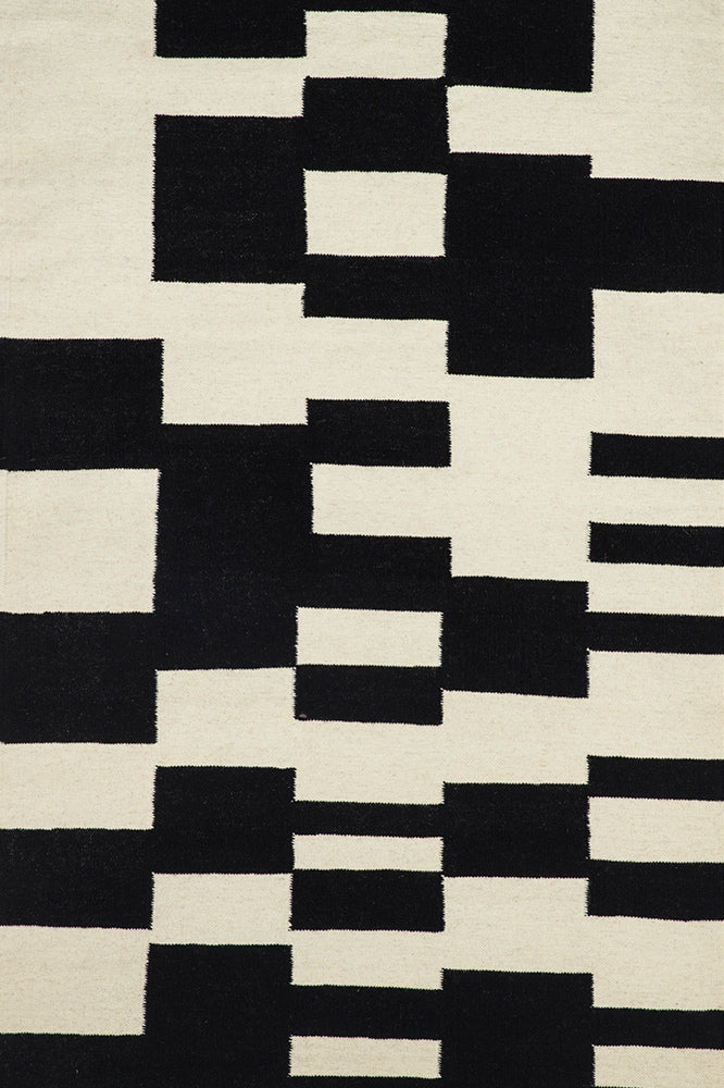 BLACK AND WHITE ABSTRACT HAND WOVEN DHURRIE - Imperial Knots