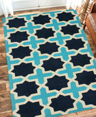 BLUE AND IVORY TRELLIS HAND WOVEN DHURRIE - Imperial Knots