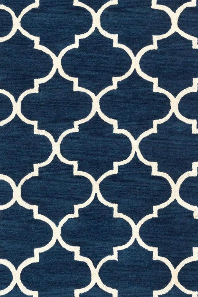 BLUE AND IVORY MOROCCAN HAND WOVEN DHURRIE - Imperial Knots