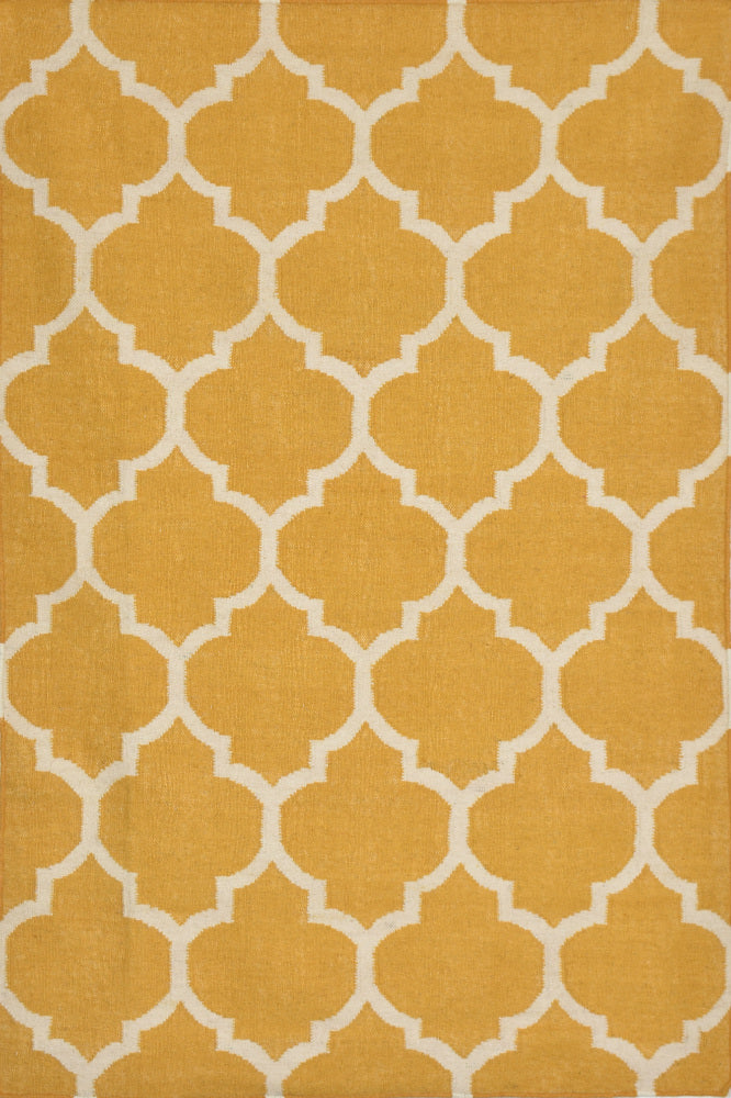 YELLOW AND IVORY MOROCCAN HAND WOVEN DHURRIE - Imperial Knots