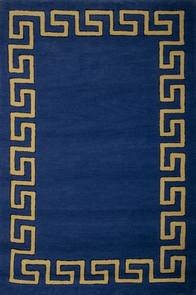 BLUE GREEK KEY HAND TUFTED CARPET