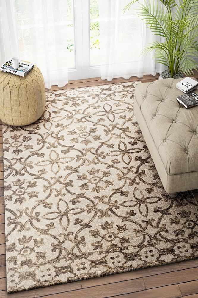 IVORY DAMASK HAND TUFTED CARPET