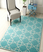 BLUE AND IVORY TRELLIS HAND WOVEN DHURRIE