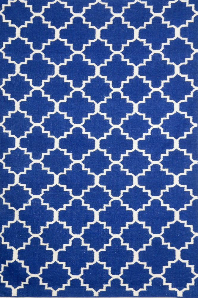 BLUE AND WHITE MOROCCAN HAND WOVEN DHURRIE