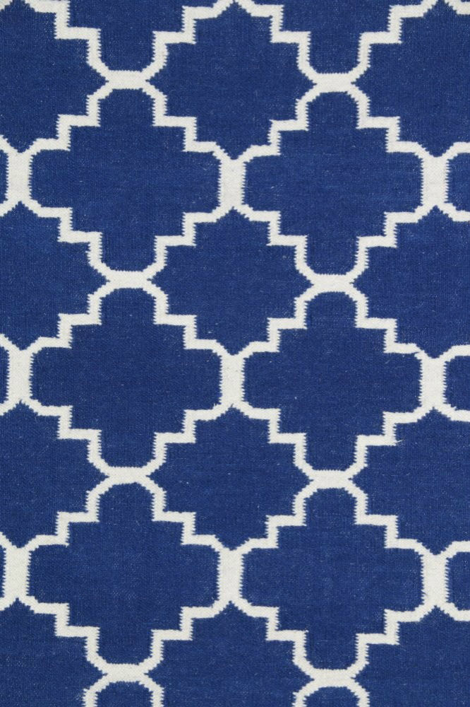 BLUE AND WHITE MOROCCAN HAND WOVEN DHURRIE