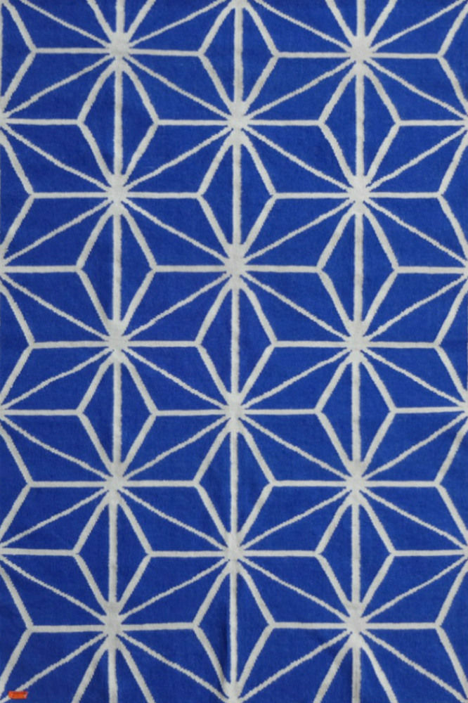 BLUE AND IVORY STAR HAND WOVEN DHURRIE