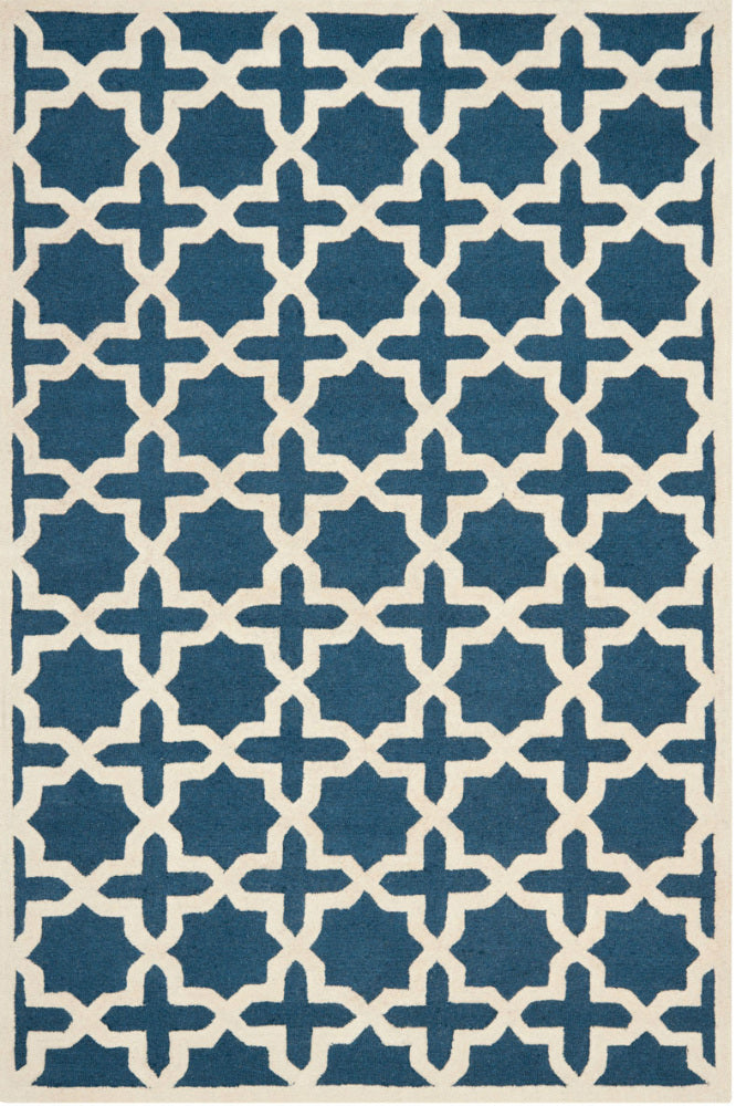 BLUE AND IVORY GEOMETRIC HAND TUFTED CARPET