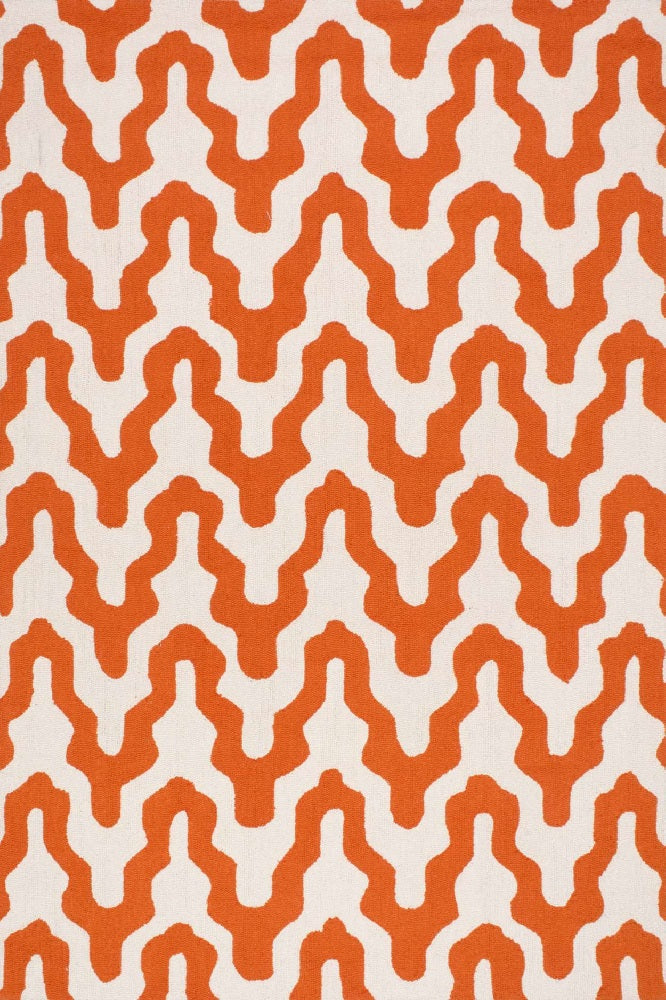 ORANGE AND WHITE CHEVRON HAND TUFTED CARPET