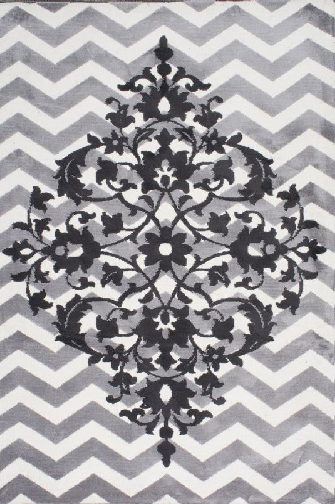 GREY AND WHITE CHEVRON HAND TUFTED CARPET