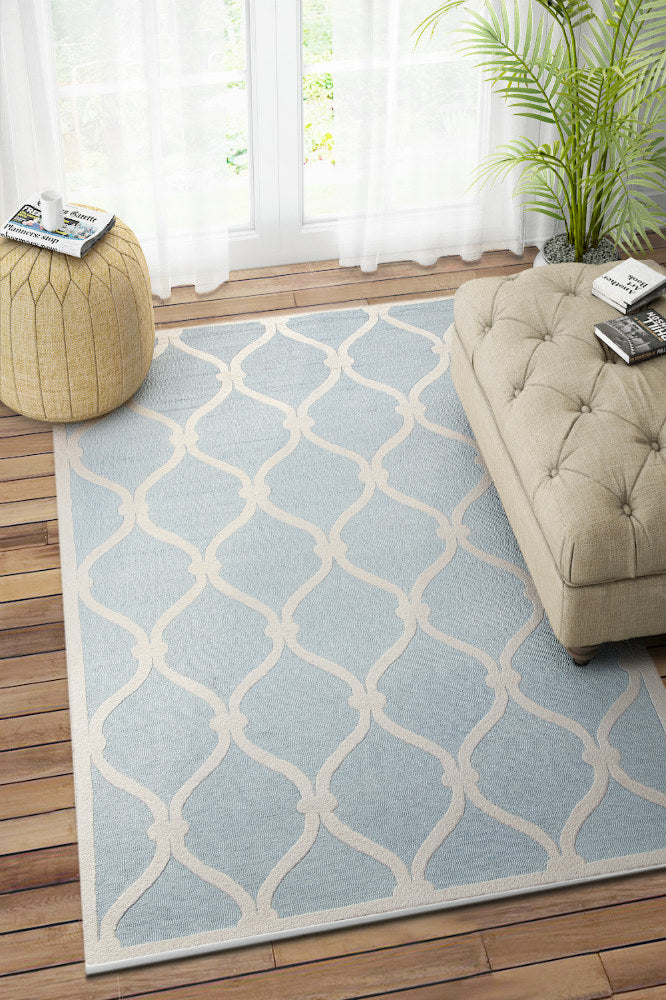 BLUE AND WHITE GEOMETRIC HAND TUFTED CARPET