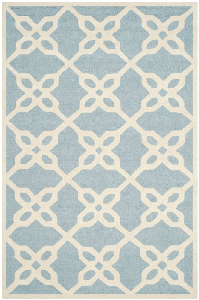 BLUE AND IVORY TRELLIS HAND TUFTED CARPET