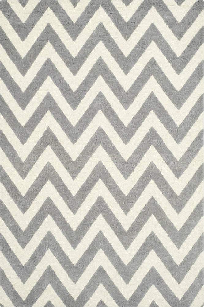 GREY AND IVORY CHEVRON HAND TUFTED CARPET