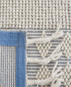 IVORY AND BLUE KILIM HAND WOVEN DHURRIE