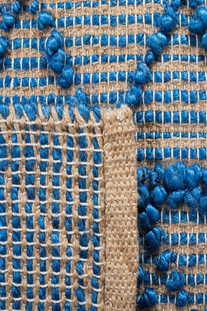 BLUE AND NATURAL JUTE KILIM HAND WOVEN DHURRIE