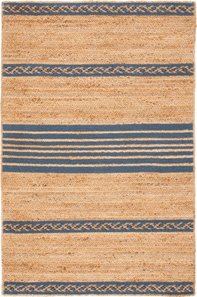 NATURAL AND BLUE STRIPES JUTE HAND WOVEN DHURRIE