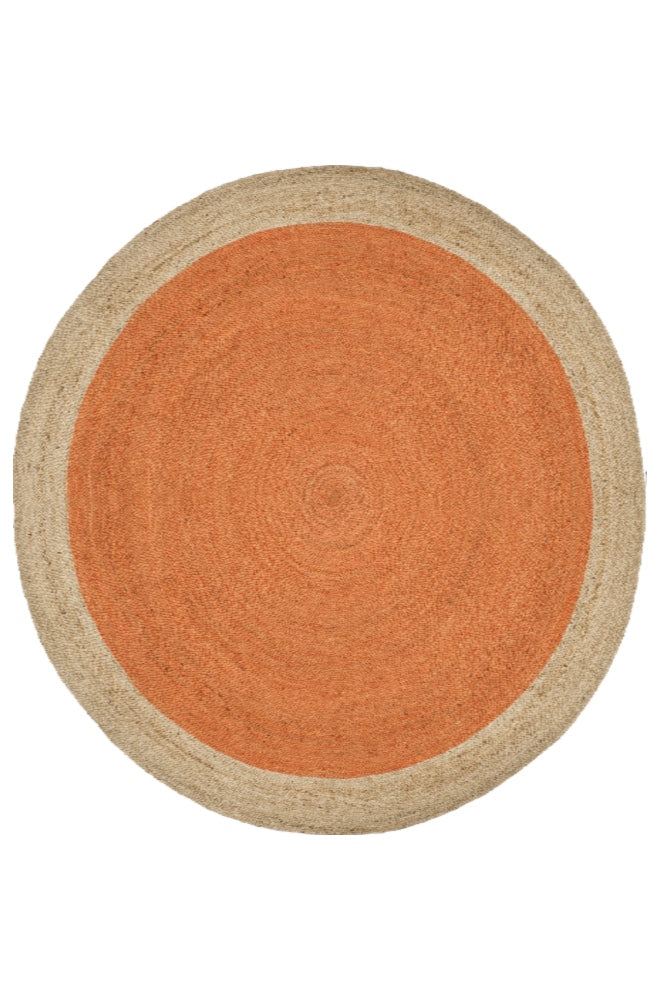 ORANGE ROUND JUTE KILIM HAND WOVEN DHURRIE