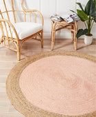 PINK AND NATURAL ROUND JUTE HAND WOVEN DHURRIE