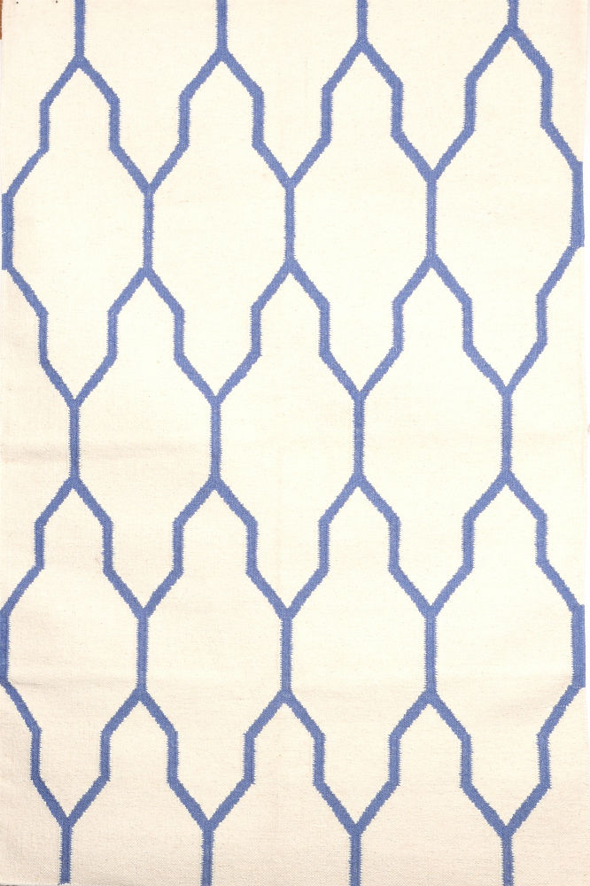 IVORY BLUE TRELLIS HAND WOVEN DHURRIE