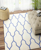 IVORY BLUE TRELLIS HAND WOVEN DHURRIE