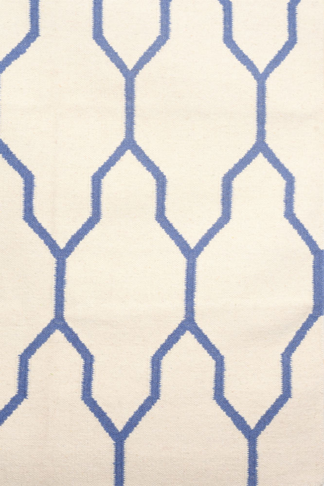 IVORY BLUE TRELLIS HAND WOVEN DHURRIE