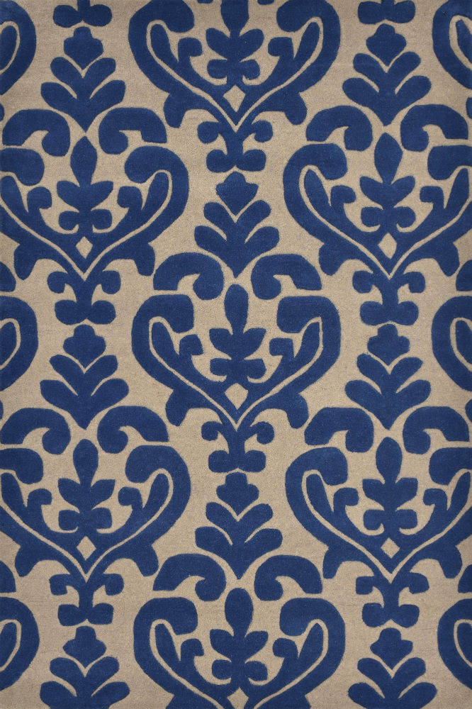 BLUE AND GREY DAMASK HAND TUFTED CARPET