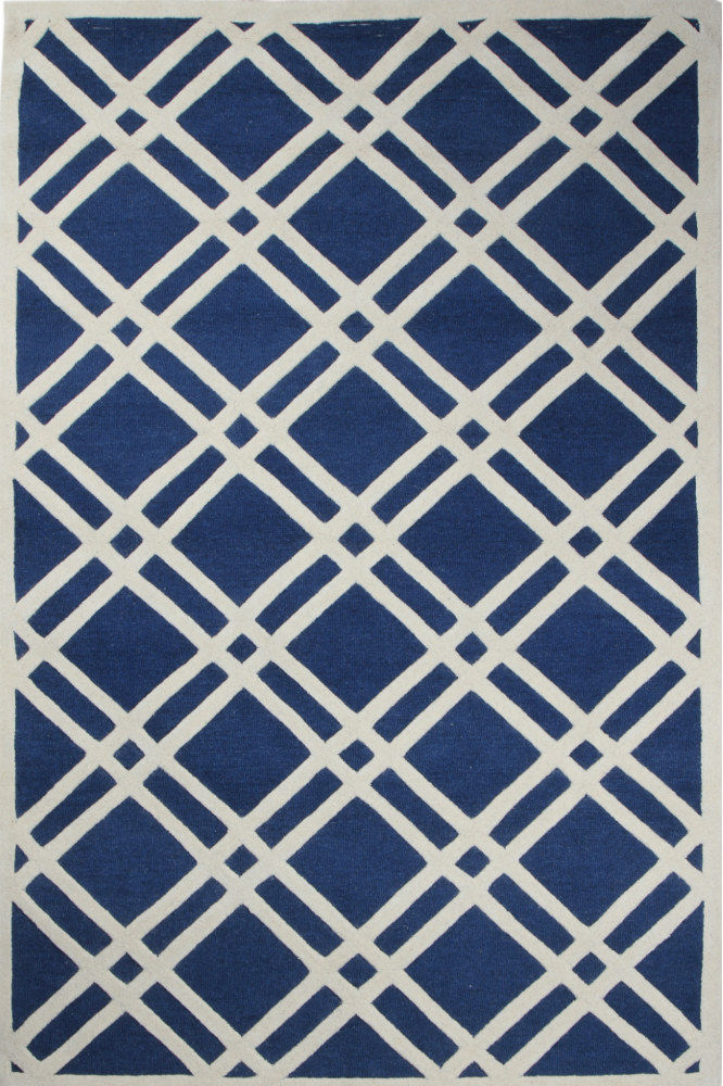 BLUE AND WHITE GEOMETRIC HAND TUFTED CARPET