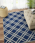 BLUE AND WHITE GEOMETRIC HAND TUFTED CARPET