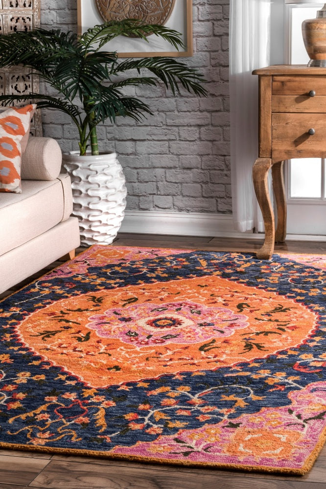 PINK AND BLUE PERSIAN HAND TUFTED CARPET