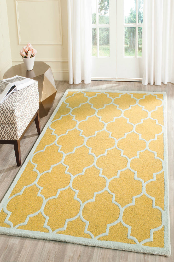 YELLOW AND WHITE MOROCCAN HAND TUFTED CARPET