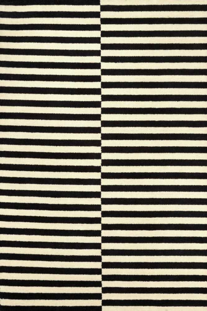 BLACK AND WHITE STRIPES HAND TUFTED CARPET